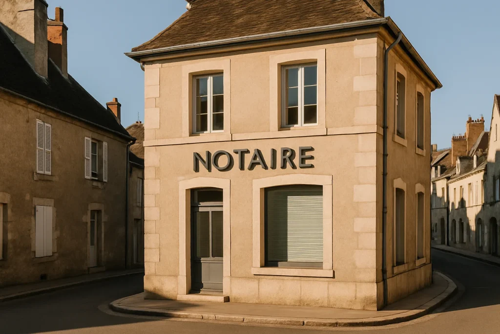 Bureau de notaire à Avallon, bâtiment historique, ciel dégagé