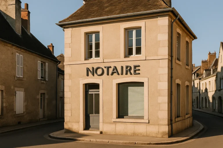 Bureau de notaire à Avallon, bâtiment historique, ciel dégagé
