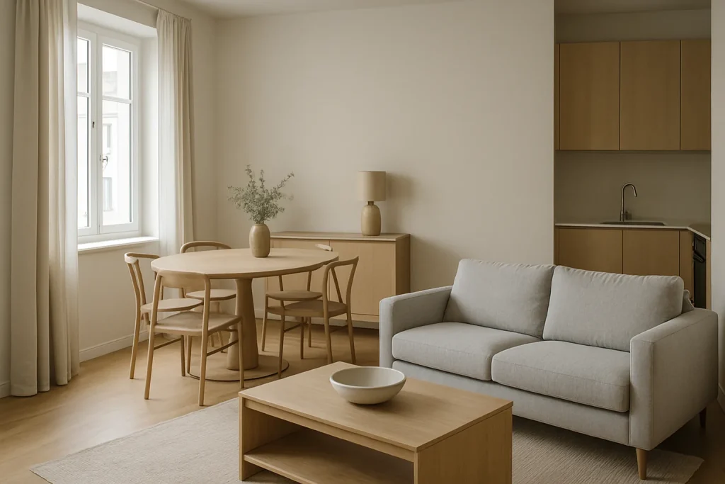 Intérieur d'un appartement de 60 m² à Auxerre, prêt pour nettoyage après décès.
